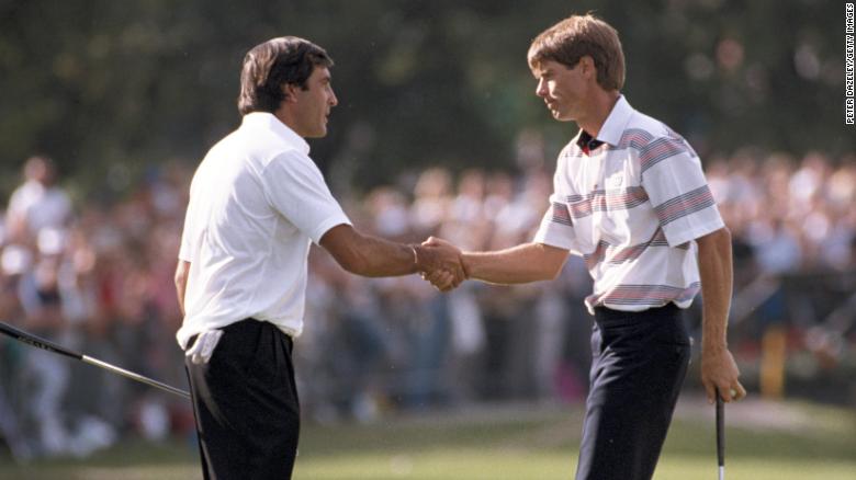 The rivalry between Paul Azinger and Seve Ballesteros was primarily played out at  Ryder Cup. At the 1989 Ryder Cup, Azinger refused to let Ballesteros switch out a scuffed ball in their singles match. On the 18th hole of that match, Ballesteros then disputed a drop Azinger took out of the water. In 1991, when the two were put together in the opening match, the pair clashed along with their teammates after the Americans had apparently used two different balls illegally. &quot;The Americans were 11 nice guys -- and Paul Azinger,&quot; Ballesteros memorably later said.