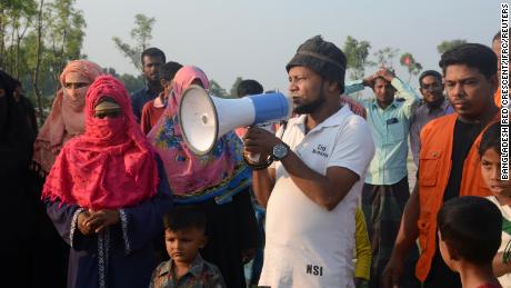 Rohingya people attend first aid training at Bhasan Char, Bangladesh, on November 4, 2021.