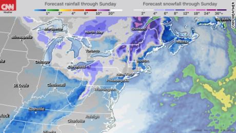 Forecast of rain and snow accumulation for this weekend.