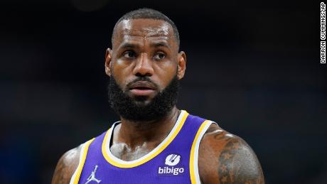 Los Angeles Lakers'  LeBron James (6) plays during the first half of an NBA basketball game against the Indiana Pacers, Wednesday, November 24, 2021, in Indianapolis.