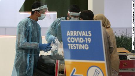 Passengers arriving on international flights go through COVID-19 testing at terminal 3 at Toronto Pearson International Airport  in Toronto, on September 28, 2021. 