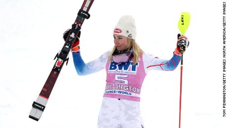 Shiffrin celebrates victory on home soil in Killington, Vermont.