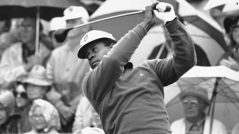 Lee Elder watches the flight of his ball as he tees off at the Masters in 1975. Elder &lt;a href=&quot;https://www.cnn.com/2015/04/08/golf/golf-masters-lee-elder/index.html&quot; target=&quot;_blank&quot;&gt;told CNN in 2015&lt;/a&gt; that making his Masters debut was a &quot;very nerve-racking&quot; experience. &quot;I was shaking so badly, I did not know if I was even going to be able to tee up the ball,&quot; he said.