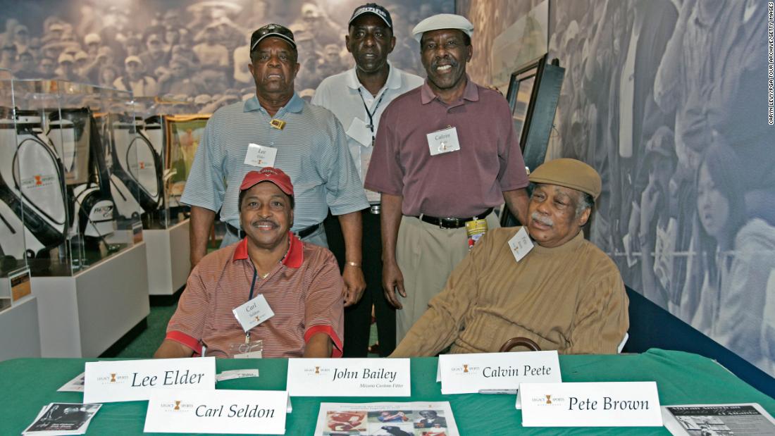 Elder, top left, poses for a photo at the Tour Championship in 2005. With Elder, from left, are Carl Seldon, John Bailey, Calvin Peete and Pete Brown. Peete was one of the most successful Black golfers on the PGA Tour, winning 12 times. Brown was the first Black golfer to win a PGA Tour event.