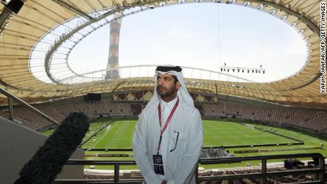Al Khater stands in Doha&#39;s Khalifa International Stadium in 2017. 