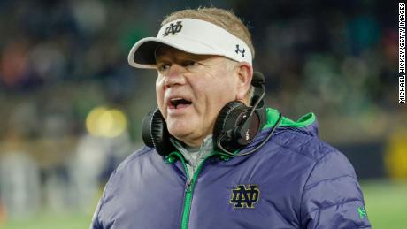 Brian Kelly -- seen here coaching a game with Notre Dame against the Georgia Tech Yellow Jackets on November 20, 2021 -- will now lead LSU&#39;s football program.