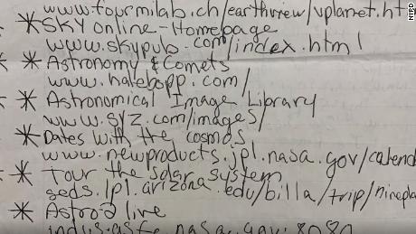 In Minerliz&#39;s journals, she listed astronomy websites she liked to visit. 