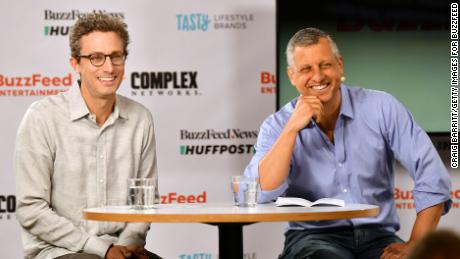 Jonah Peretti, CEO of BuzzFeed, and Adam Rothstein, executive chairman and director of 890 5th Avenue, announce plans to become a public company on June 24 in New York City. 