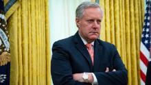 White House Chief of Staff Mark Meadows listens as U.S. President Donald Trump meets with New Jersey Gov. Phil Murphy in the Oval Office of the White House April 30, 2020 in Washington, DC. 