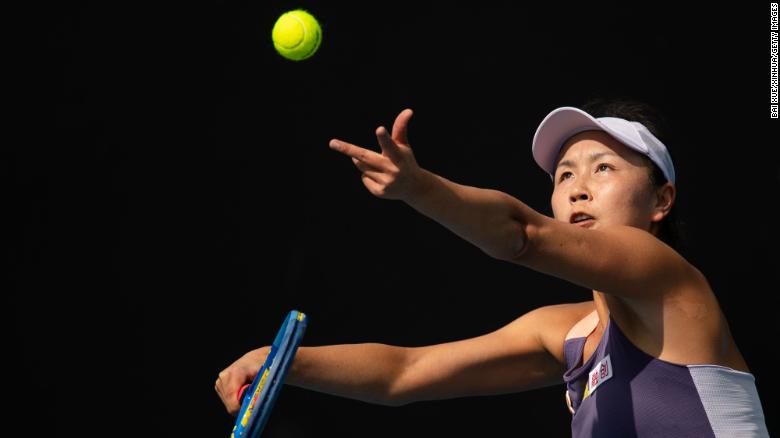 Peng Shuai serves to Hibino Nao during their women&#39;s singles first-round match at the Australian Open in 2020.