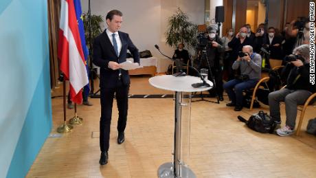 Sebastian Kurz arrives at the news conference where he announced he was stepping down from politics, in Vienna on December 2.