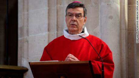 Archbishop of Paris Michel Aupetit, pictured in April, said he asks &quot;forgiveness of those whom I might have hurt.&quot;