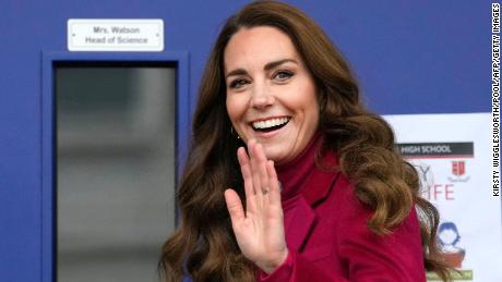 Catherine, Duchess of Cambridge visits Nower Hill High School in north London on November 24, 2021.