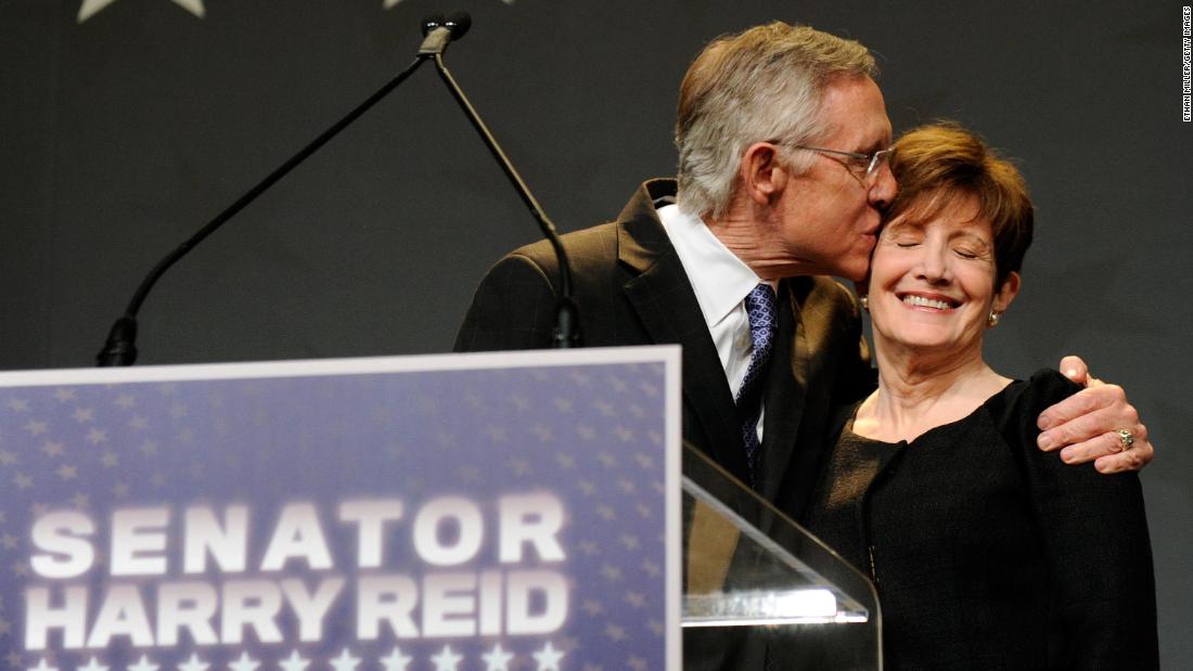 Reid kisses his wife, Landra, after winning re-election in 2010.