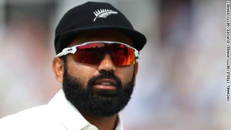 Ajaz Patel of New Zealand during the second Test Match at Edgbaston on June 11, 2021 in Birmingham, England.