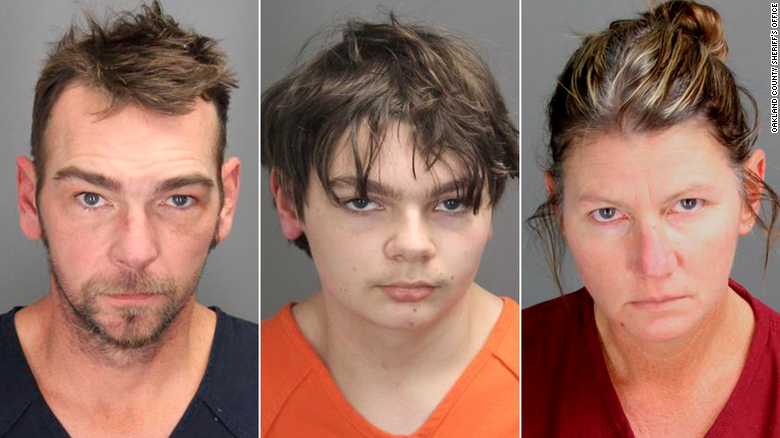 Photos provided by the Oakland County Sheriff&#39;s Office shows, from left, James Crumbley, Ethan Crumbley, and Jennifer Crumbley.