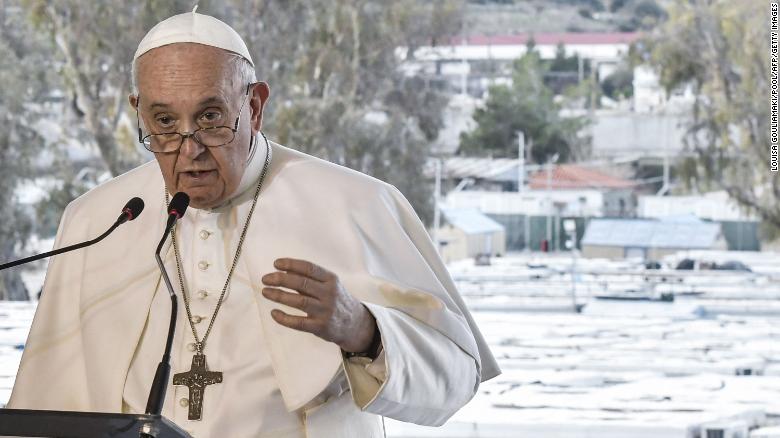 Pope Francis met with refugees on the Greek island of Lesbos on Sunday, where he lamented a &quot;shipwreck of civilization.&quot;