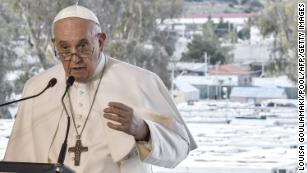 Pope Francis decries &#39;shipwreck of civilization&#39; as he visits refugees on Greek island of Lesbos
