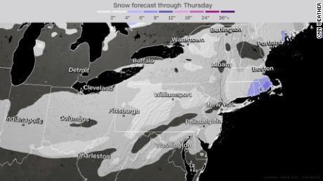 The NAM forecast model showing snow for the Northeast this week.