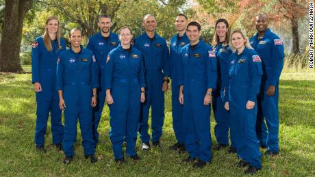 NASA&#39;s 2021 Astronaut Candidate Class includes (from left) US Air Force Maj. Nichole Ayers, Christopher Williams, US Marine Corps Maj. (retired) Luke Delaney, US Navy Lt. Cmdr. Jessica Wittner, US Air Force Lt. Col. Anil Menon, US Air Force Maj. Marcos Berríos, US Navy Cmdr. Jack Hathaway, Christina Birch, US Navy Lt. Deniz Burnham and Andre Douglas.
