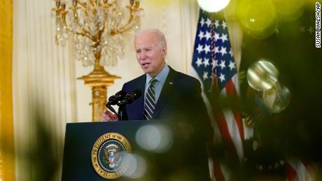 President Joe Biden speaks from the East Room of the White House in Washington, Monday, Dec. 6, 2021, on his administrations plans to lower the costs of prescription drugs, letting Medicare negotiate drug prices, capping how much seniors and people with disabilities have to pay for drugs. 