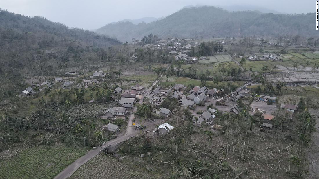 A damaged area of Curah Roboan is seen empty on Monday. Many places have been evacuated near the volcano.