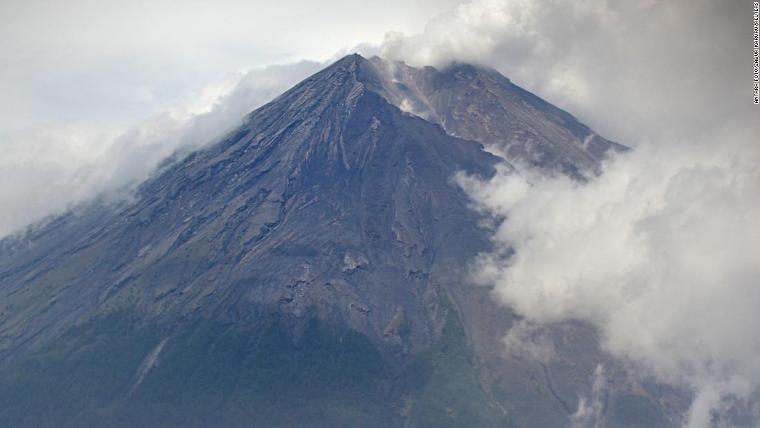 A view of Mount Semeru on Monday, as seen from the village of Pronojiwo.