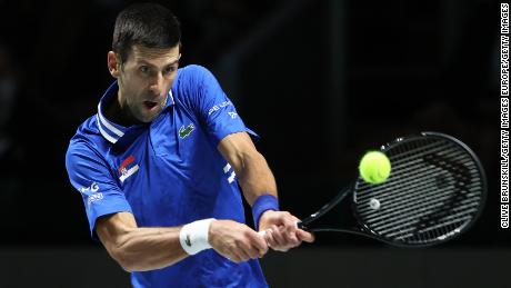 Djokovic in the match during the Davis Cup semi-final between Serbia and Croatia in Madrid in December 2020.