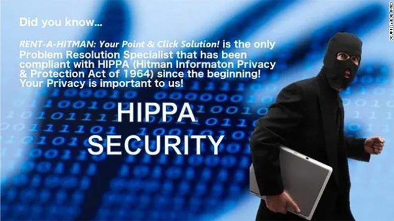 On its website, Rent-A-Hitman promises confidentiality under the "Hitman Information Privacy & Protection Act of 1964." 