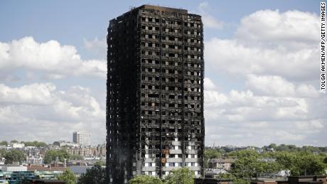 The remains of Grenfell Tower are pictured, in west London on June 15, 2017.