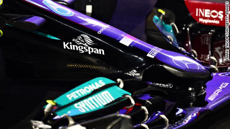 Kingspan branding is pictured on Lewis Hamilton&#39;s car during the Saudi Arabia Grand Prix.