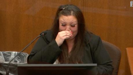 Katie Bryant, Daunte Wright&#39;s mother, cries during testimony on Wednesday, December 8, 2021. 