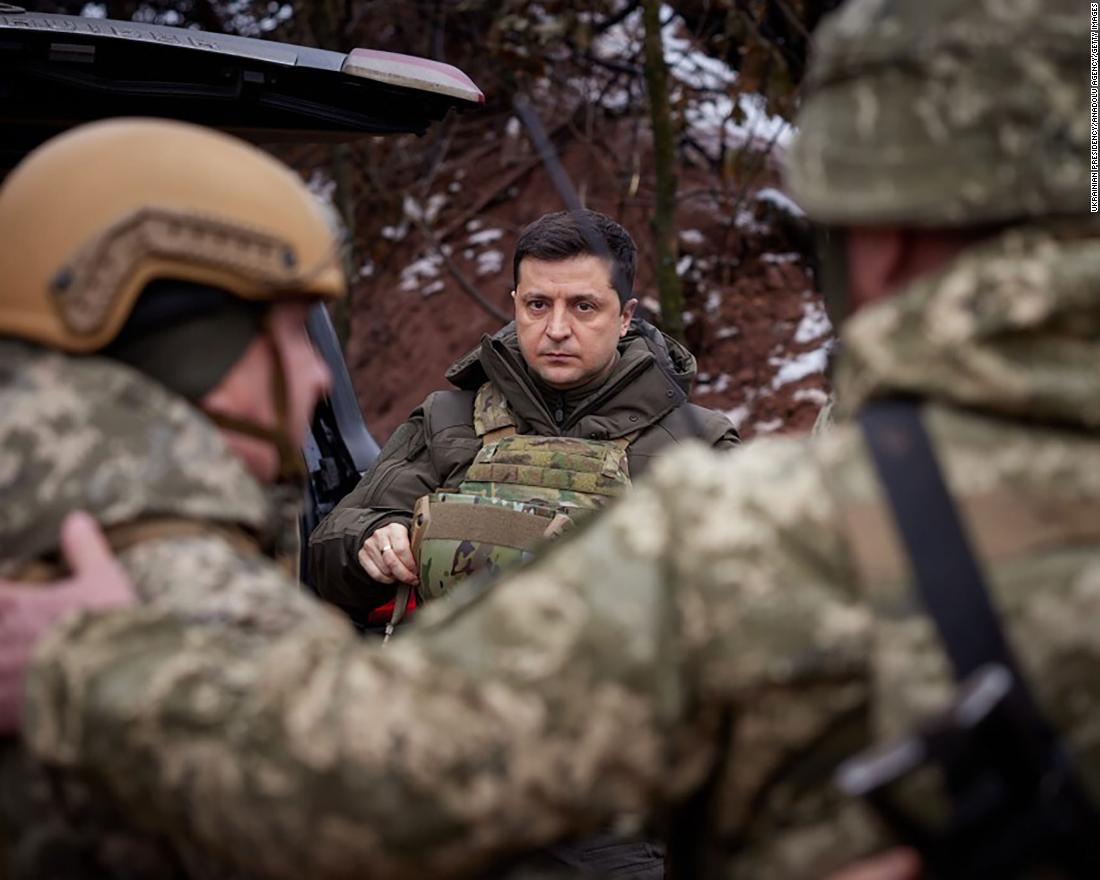 In this handout photo from the Ukrainian Presidency, Ukrainian President Volodymyr Zelensky visits the front line in Donbass, Ukraine, on Monday, December 6.