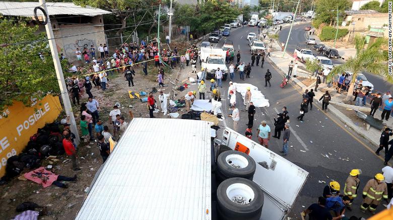 Rescuers work following the accident in Chiapas state, Mexico on December 9, 2021.