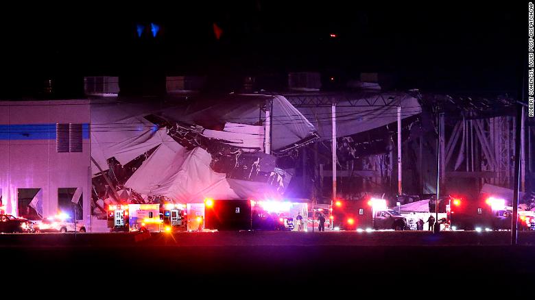An Amazon distribution center in Edwardsville, Illinois, partially collapsed.