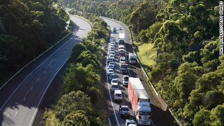 Traffic at the Queensland border in Australia on December 13, as the state opens its borders to fully vaccinated domestic travelers for the first time in months.