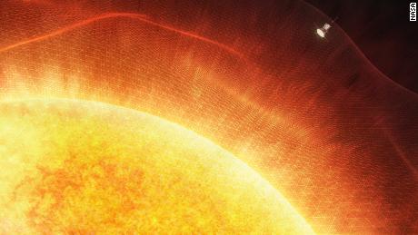 This illustration shows Parker Solar Probe reaching the outer atmosphere of the sun.