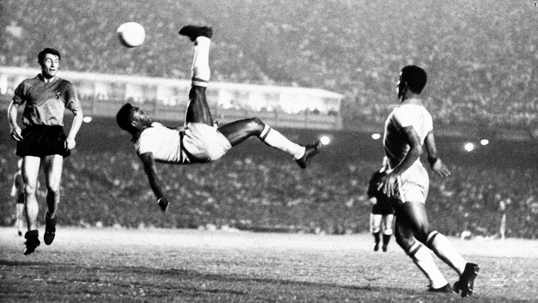 Pelé performs an overhead kick during a match in 1965. Dutch soccer star Johan Cruyff once said Pelé &quot;was the only footballer who surpassed the boundaries of logic.&quot;
