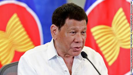 Philippine President Rodrigo Duterte at a virtual summit in Davao City on November 22.