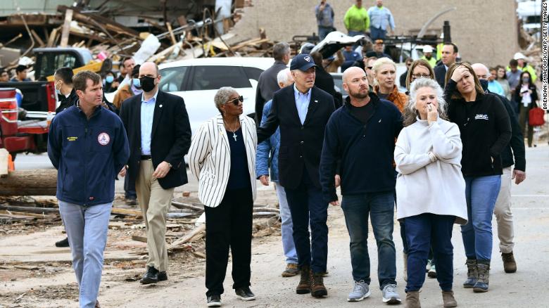 A single Kentucky Republican travels with Biden to survey tornado and storm damage