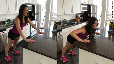 Stephanie Mansour, host of &quot;Step It Up With Steph&quot; on PBS, demonstrates counter push-ups that you can fit in while baking holiday cookies.