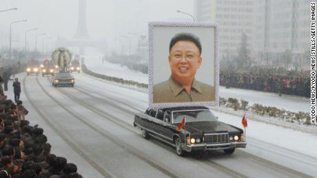 Kim Jong Il's funeral procession drives through Pyongyang on December 28, 2011.
