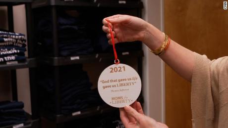 The Moms for Liberty group is selling Christmas decorations, including a tree ornament with a version of a Jefferson quote.