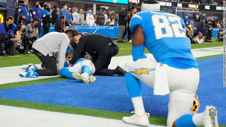 Donald Parham Jr.: Los Angeles Chargers tight end in ‘stable condition’ having been carted off after head injury