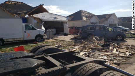 Damaged homes in the Moss Meadows neighborhood 