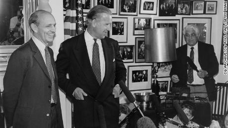 Then-Supreme Court Justice nominee Stephen Breyer meets with then-Sen. Joe Biden meet in Biden&#39;s office on Capitol Hill in May 1994.