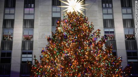 The Rockefeller Center Christmas tree is lit during a ceremony in New York City on December 1. 