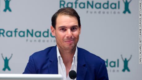 Rafa Nadal attends the 10th anniversary of the Rafa Nadal Foundation at the Perez Llorca auditorium on November 17, 2021 in Madrid, Spain.