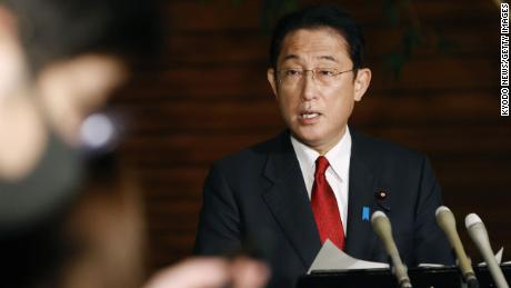 Japanese Prime Minister Fumio Kishida speaks to reporters in his Tokyo office on December 17, 2021.