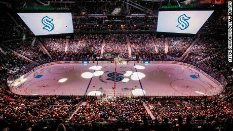 Fans pack Climate Pledge Arena prior to a game between the Seattle Kraken and the Vancouver Canucks on October 23 in Seattle.